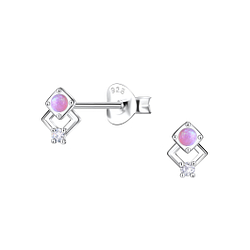 Silver Geometric Opal Stud Earrings - 23647 Silver Geometric Opal Stud Earrings - 23647
