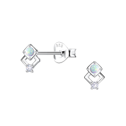 Silver Geometric Opal Stud Earrings - 23648 Silver Geometric Opal Stud Earrings - 23648