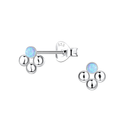 Silver Geometric Opal Stud Earrings - 23650