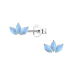 Silver Geometric Opal Stud Earrings - 23651