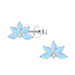 Silver Geometric Opal Stud Earrings - 23652