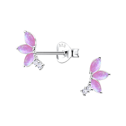 Silver Geometric Opal Stud Earrings - 23656