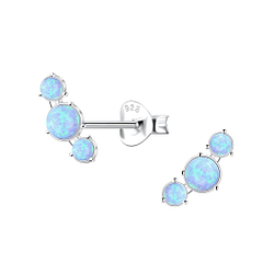 Silver Geometric Opal Stud Earrings - 23658