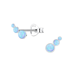 Silver Geometric Opal Stud Earrings - 23659