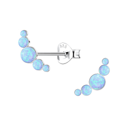 Silver Geometric Opal Stud Earrings - 23661