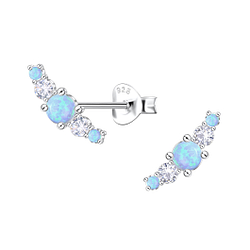 Silver Geometric Opal Stud Earrings - 23664