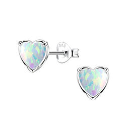 Silver Heart Opal Stud Earrings - 23667