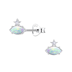 Silver Geometric Opal Stud Earrings - 23668
