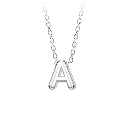 Silver Letter A Beaded Necklace - 23679 Silver Letter A Beaded Necklace - 23679