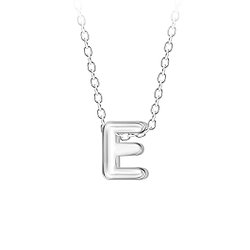 Silver Letter E Beaded Necklace - 23683 Silver Letter E Beaded Necklace - 23683