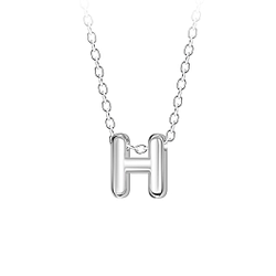 Silver Letter H Beaded Necklace - 23686