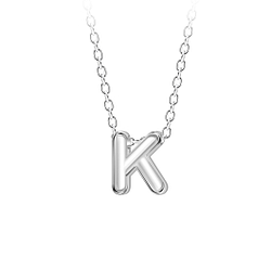 Silver Letter K Beaded Necklace - 23689