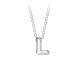 Silver Letter L Beaded Necklace - 23690 Silver Letter L Beaded Necklace - 23690