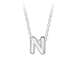 Silver Letter N Beaded Necklace - Wholesale - 23692 Silver Letter N Beaded Necklace - Wholesale - 23692