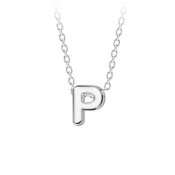 Silver Letter P Beaded Necklace - 23694