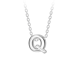 Silver Letter Q Beaded Necklace - 23695