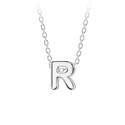 Silver Letter R Beaded Necklace - 23696