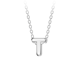 Silver Letter T Beaded Necklace - 23698 Silver Letter T Beaded Necklace - 23698