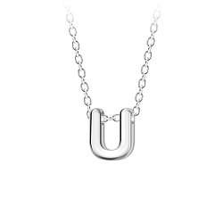 Silver Letter U Beaded Necklace - 23699