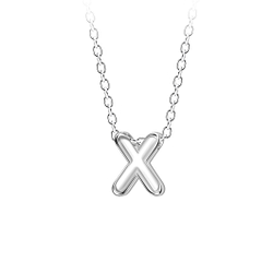 Silver Letter X Beaded Necklace - 23702