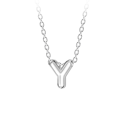 Silver Letter Y Beaded Necklace - 23703