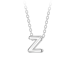 Silver Letter Z Beaded Necklace - 23704