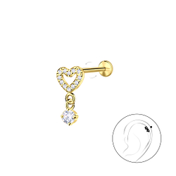 Silver Heart with Hanging Stone with Titanium Labret - 23969 Silver Heart with Hanging Stone with Titanium Labret - 23969