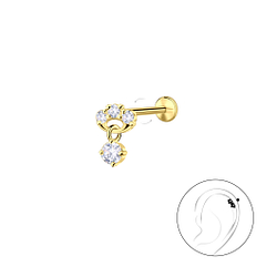 Silver Geometric with Hanging Stone with Titanium Labret - 23972 Silver Geometric with Hanging Stone with Titanium Labret - 23972