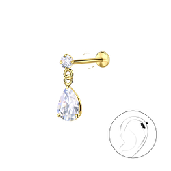 Silver Round with Hanging Stone with Titanium Labret - 23975 Silver Round with Hanging Stone with Titanium Labret - 23975