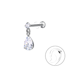 Silver Round with Hanging Stone with Titanium Labret - 23974 Silver Round with Hanging Stone with Titanium Labret - 23974