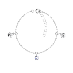 Silver Shell Bracelet with 4mm Round Cubic Zirconia - 24004