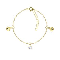Silver Shell Bracelet with 4mm Round Cubic Zirconia - 24005