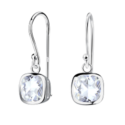 6mm Cushion Cubic Zirconia Silver Earrings - 23956
