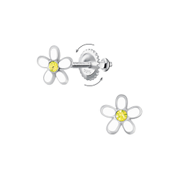 Silver Flower Screw Back Earrings - 24014