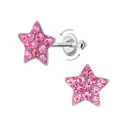 Silver Star Screw Back Earrings - 24027