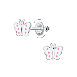 Silver Butterfly Screw Back Earrings - 24020