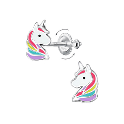 Silver Unicorn Screw Back Earrings - 24022 Silver Unicorn Screw Back Earrings - 24022