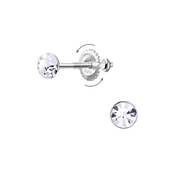 4mm Round Crystal Screw Back Earrings - 24018