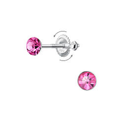 4mm Round Crystal Screw Back Earrings - 24018