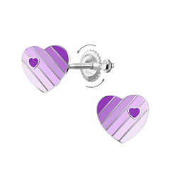 Silver Heart Screw Back Earrings - 24029