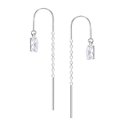 3x5mm Baguette Cubic Zirconia Silver Thread Through Earrings - 24009 3x5mm Baguette Cubic Zirconia Silver Thread Through Earrings - 24009