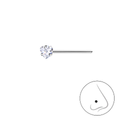 3mm Heart Cubic Zirconia Silver Nose Stud - 23960
