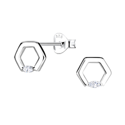 Silver Hexagon Stud Earrings - 24085 Silver Hexagon Stud Earrings - 24085
