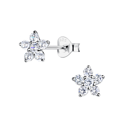 Silver Flower Stud Earrings - 24205