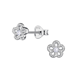 Silver Flower Stud Earrings - 24063