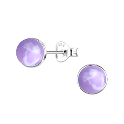 6mm Round Imitation Stone Silver Stud Earrings - 24407