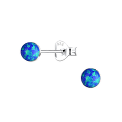 4mm Round Opal Silver Stud Earrings - 24402
