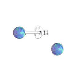 4mm Round Opal Silver Stud Earrings - 24402