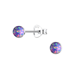 4mm Round Opal Silver Stud Earrings - 24402