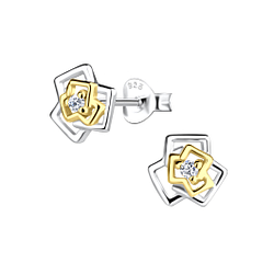 Silver Rose Flower Stud Earrings - 24354